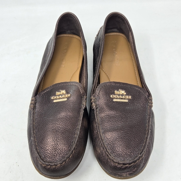 COACH Mary Lock Up Women's Shoes Bronze Pebbled Leather Comfort Loafers Size 8B - Picture 2 of 12